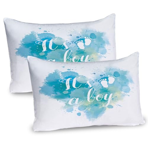 Ambesonne Blue Pillow Sham Set of 2, Grunge Pastel Hues Effect Background with Letterings and Footprint Illustration, Quality Microfiber Bedding Item for All Seasons, 30