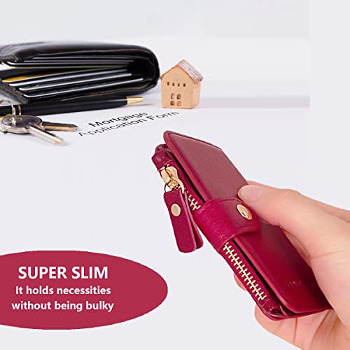 Image of Keychain wallet, Rfid Blocking Credit Card Holder Leather, Zipper Card Case for Women, red, 4.7 inch x 2.6 inch x 1.0 inch, Multi-function