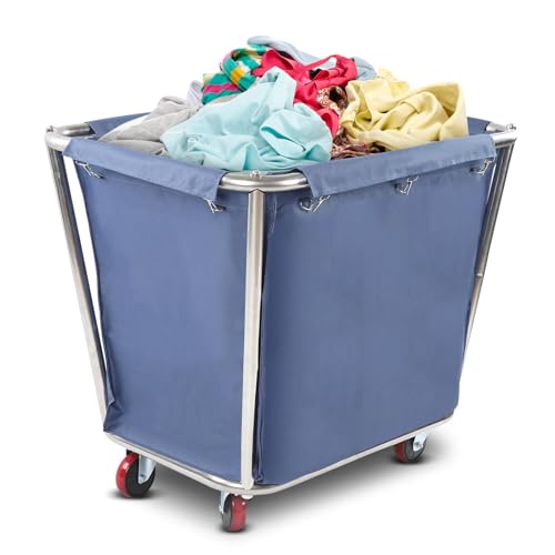 350L Laundry Cart Rolling Laundry Baskets Stainless Steel Commercial Laundry Cart Heavy Duty Laundry Hampers with Flexible Wheels for Hotels and Laundry Rooms