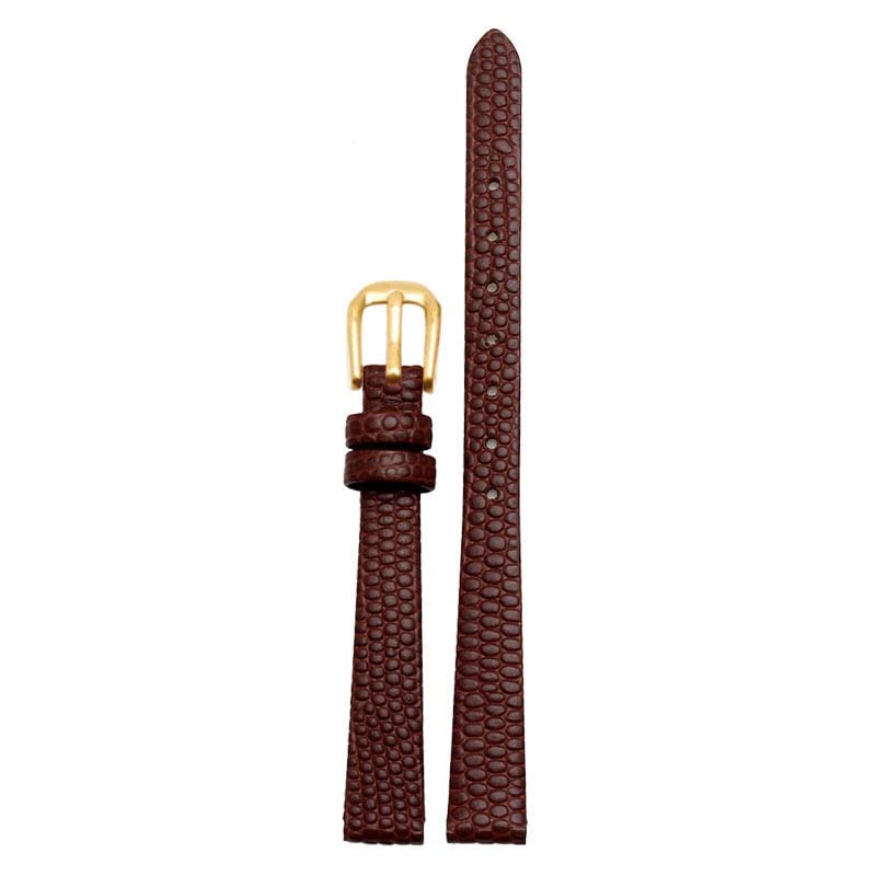 Bracelet de montre en cuir véritable effet lézard marron et boucle dorée CZKE