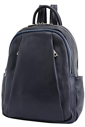 AmbraModa Bolsos mochila italiana para mujer hecha de cuero genuino GL029 (azul marino)