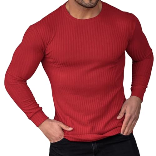 Mens Ribbed Slim Fit Knitted Pullover Turtleneck Sweater Slim Fit Knit Crew Neck Lightweight Stretch Undershirts