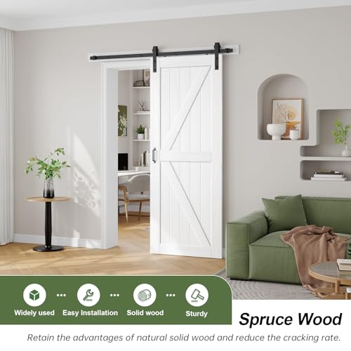 Image of FREDBECK 32X84 White Sliding Wood Barn Door with 5.5FT Hardware Kit K Shape