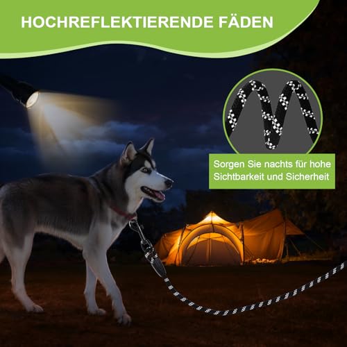 Reflektierend Schleppleine für Hunde, 5m Hundeleine mit Gepolsterten Griff und 2 Karabinerhaken,Starke Hundeleine Große Mittlere Hunde,5m 10m 20m Lang,Abschließbarer Karabiner (Schwarz, 5M X 9MM)