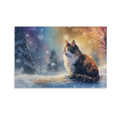 絵画 雪の中のかわいい長毛猫 アートパネル ポスター かわいい面白い動物 超リアルな動物イラスト インテリア 絵画 モダン 風景画 装飾画 玄関 壁掛け キャンバス 飾り絵 シリーズ アートボード 部屋飾り 壁飾り 壁の絵 ソファの背景絵画 額無し 50x