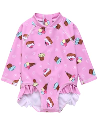 Image of VAENAIT BABY Girls One-Piece Swimsuit, UPF 50+ Long Sleeve Rash Guard, Ruffle Swimwear Infant & Toddler for 0-2 Years