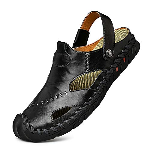 Image of JAMONWU Men's Casual Closed Toe Adjustable Leather Sandals Handmade Fisherman Beach Sandals
