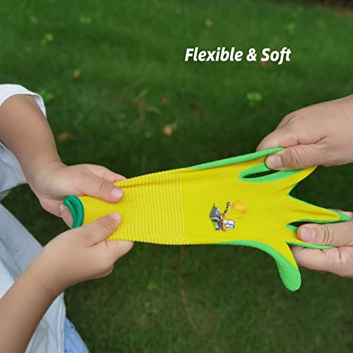 Kldollar Kids Gardening Gloves Kid Garden Gloves, Safety Rubber Coated Kids Work Gloves For Youth Girls Boys, Flexible & Breathable Yard Work Gloves - Small Age 4-6,1Pairs Yellow #TOP1
