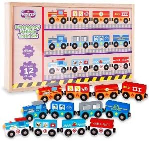 Wooden Trains 12 Set - Trains for Wooden Track - for 3 Year Old Boys and up Exciting Magnetic Toys for Boys & Girls | Compatible with All Train Set Tracks