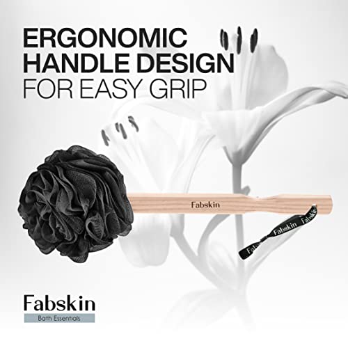 Image of Fabskin Bath Brush Loofah With Wooden Handle | Black | Back Bath Scrubber | For Men and Women | Loofah For Back Bathing | Made In India