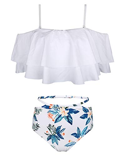 image for Tempt Me Women White Two Piece Swimsuit High Waisted Bikini Off Should