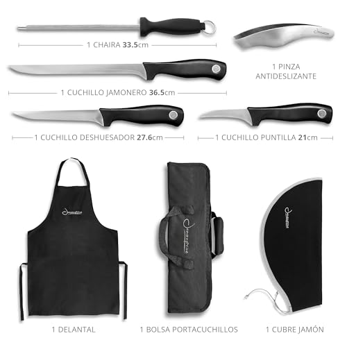 Miniatura 7 de Set De Cuchillos Jamoneros Bolsa Estuche Cuchillos, Cuchillo Jamonero, Deshuesador, Puntilla, Chaira, Pinza Jamon, Delantal Y Cubre Jamon - Sets Estuche Cuchillos Jamoneros Para Corta Jamon