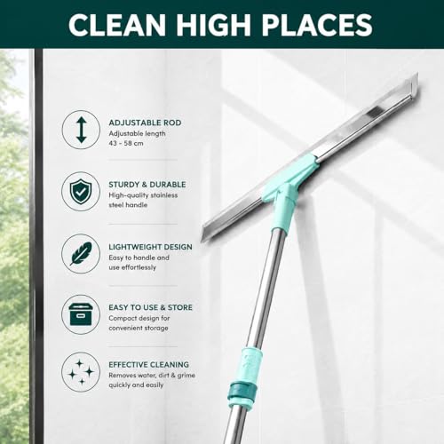 Image of Misamo Enterprise Wiper Mop for Floor Cleaning, 50 cm, Green, Pack of 2 | Telescopic Handle, Streak-Free Cleaning, Durable EVA Blade, Lightweight Design, 360 Swivel Head, Smooth Floor Glide