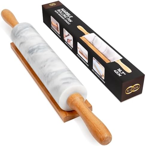 16.7 Inches Marble Rolling Pin for Baking with Wooden Handles & W...