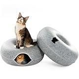Picture of Cattasaurus Peekaboo Cat Cave Duo Jumbo Set, Extra Spacious Cat Donut for Multiple & Large Kitty 15+ lbs, Scratch Detachable Cat Beds for Indoor Cats, Washable Cat Tunnel Bed, Best Kitten Toys