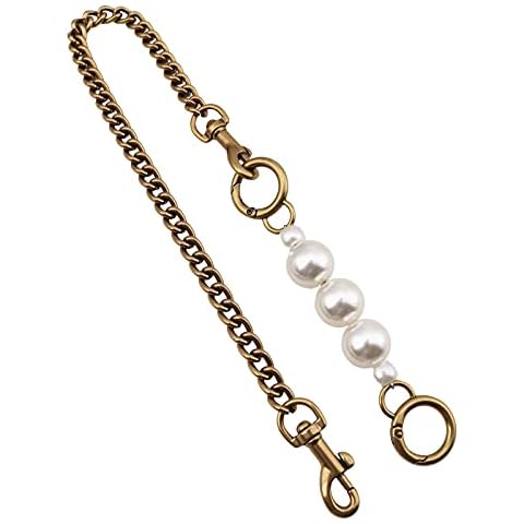 LDKJ DIY Sturdy Large Imitation Pearl Bead Purse Handle Strap Bag Charms Handbag Chain Replacement Accessories Decoration (Replacement Straps for Handbags) (Chain+Pearl +Antique Gold Clasp) Cover