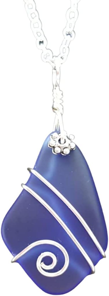 yinahawaii Handmade sea glass jewelry from Hawaii, wire wrapped cobalt blue sea glass necklace, (Hawaii Gift Wrapped, Customizable Gift Message)
