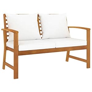 Tidyard Eden Garden Bench tuinbank 120 cm met kussen, crèmekleurig, acaciahout, massief