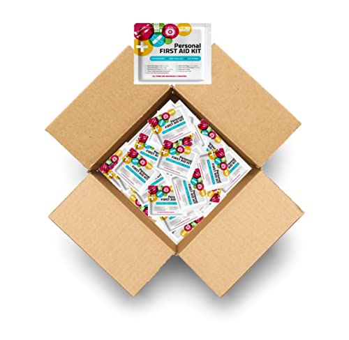 Personal First Aid Kit - Case of 60 | Clean, Treat, Protect Minor Cuts, Scrapes and Burns | Perfect for Home, Office, Car, School, Business, Camping | Individual First Aid Products (Multi-Color)…