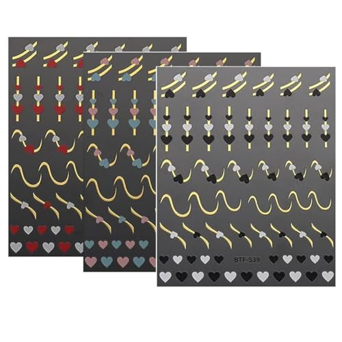 EIHI 6 Piezas Flor Línea Corazón Pegatinas Para Uñas Hojas Autoadesiva Nail Art Stickers Decoración