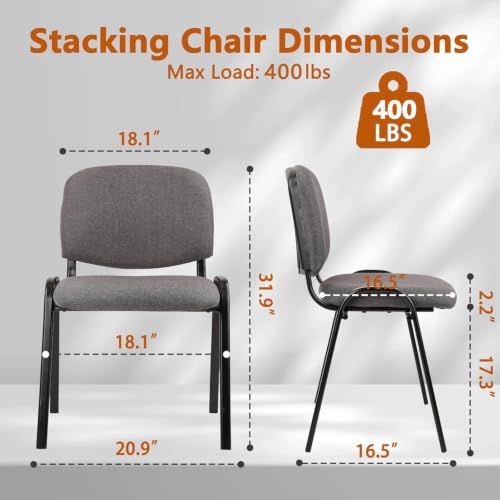 Image of CLATINA Stackable Waiting Room Chairs, Cloth Fabric Guest Reception Chair with Upholstered Thickene Seat and Back Support, Stacking Chair Metal Leg for Office School Church Conference, Gery, 20 Pack