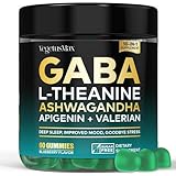GABA L-Theanine Gummies Natural Stress Relief Supplement - Calm, Sleep, Relaxation & Mood Support, Magnesium, Vitamin B6, Ashwagandha, Apigenin, Non-Habit Forming Sugar free Gummy, Blueberry Flavor