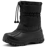 TRAILBLITZ Kid's Winter Snow Boots for Boys Girls Waterproof Slip Resistant Mid Calf Faux Fur Lined Walking Shoes (12 Little Kid, Black)