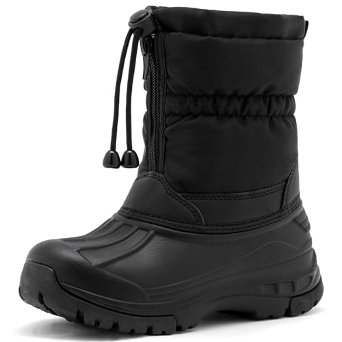 TRAILBLITZ Kid's Winter Snow Boots for Boys Girls Waterproof Slip Resistant Mid Calf Faux Fur Lined Walking Shoes (12 Little Kid, Black)