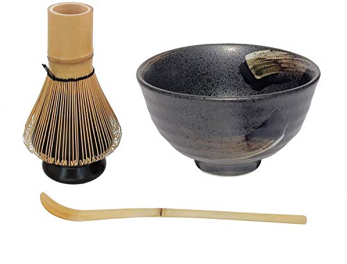 Generic DELICA TEAS Matcha Tea Set (Black Brushstroke Design) Ceramic Handmade Japanese Matcha Bowl and Whisk