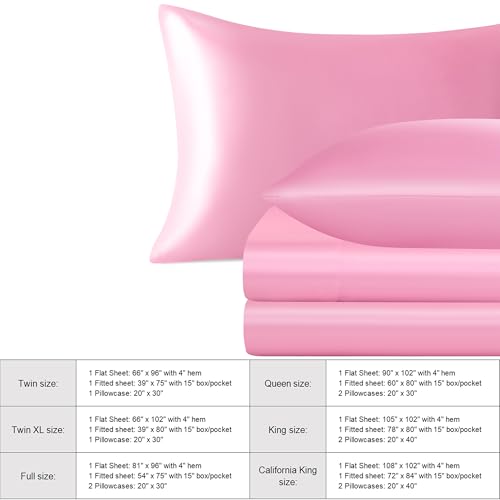 NTBAY Silk Satin King Sheet Set, 4-Piece Luxury and Soft Bedding Set Cooling Silky Sheets for Hair and Skin, Includes 2 Pillowcases, 1 Flat Sheet, 1 Fitted Sheet with Deep Pocket, Pink - Image 7