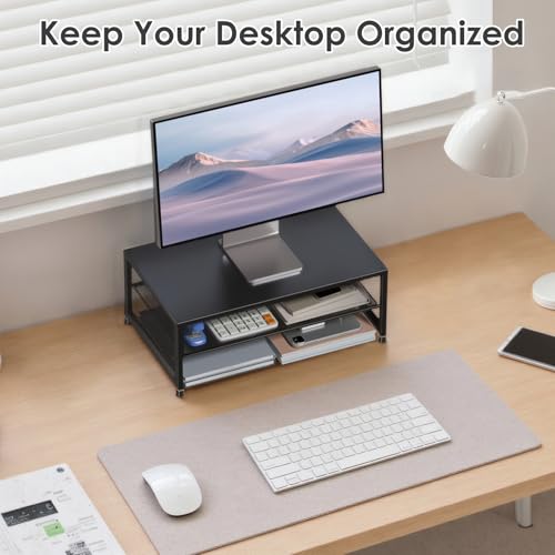 Image of ECOLOVI 2-Tier Computer Monitor Stand Riser, Printer & Laptop Stand, Office Desk Accessories, Workspace Desk Organizer for Home Office Supplies, Black