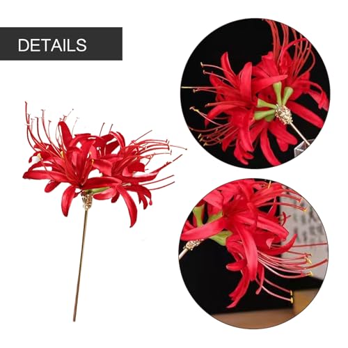 Image of Lycoris Radiata Hair Stick,Red Spider Lily Hair Pin Chinese Japanese Hair Styling Pin Handmade Realistic Flower Hairpin Oriental Hair Accessories for Bridal Wedding Party Cosplay Decorations