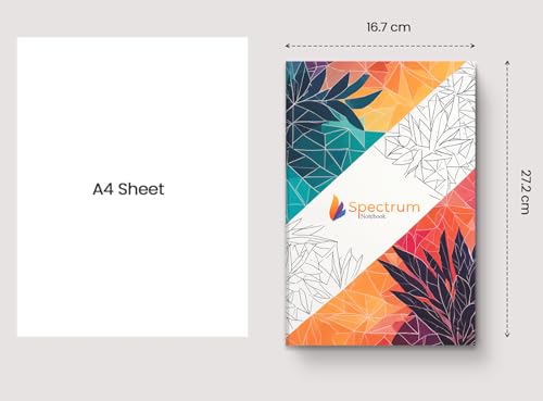 Image of Spectrum Notebook, A4 Size, Ruled, 120 Pages, Geometric Leaf Design, Pack of 6