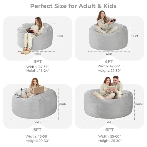 Image of HABUTWAY Bean Bag Chair: Giant 5' Memory Foam Furniture Bean Bag Chairs for Adults with Microfiber Cover 5Ft (Light Grey)