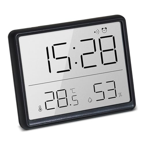 Termohigrómetro digital, despertador digital con pantalla LCD, modo de 12/24 horas, indicador de humedad, cambio de ℃/℉, soporte de batería, para casa, estudiantes, oficina (negro)