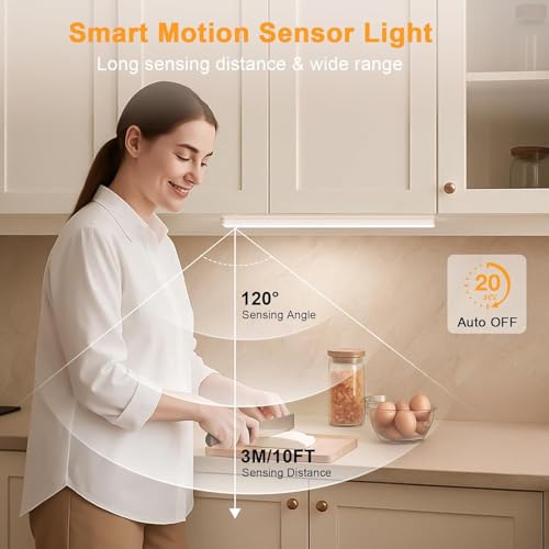 Image of 6 Pack 13 inch Under Cabinet Lighting, USB Rechargeable Motion Sensor Light Indoor, Battery Operated Closet Light, LED Cabinet Lights, Stick On Dimmable Under Counter Lights for Kitchen