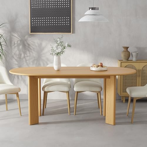 Image of Casaphoria 67 inch Farmhouse Dining Table for 6，Wood Oval Living Room Table, Modern Kitchen Table with Sturdy Base & Thickened Tabletop, Easy to Assembly & Clean, Oak