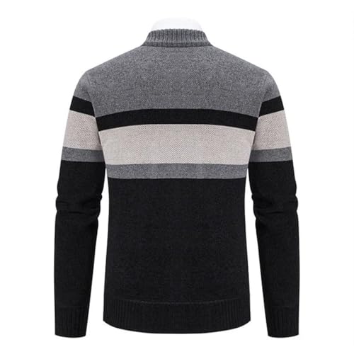 Men Striped Cardigan Slim Knitted Sweaters Outerwear Stand Collar Zipper Sweatercoat4