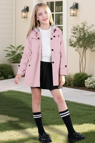 Image of Betusline Girl's Single Breasted Trench Coat Hooded Dress Coat Outerwear, 2-14 Years