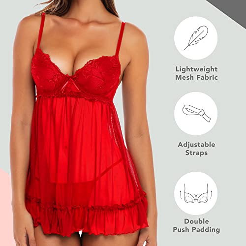 Rene Rofe Push Up Babydoll - Sexy Lingerie Chemise Babydoll withUnderwire Support and matching G-String Panty3