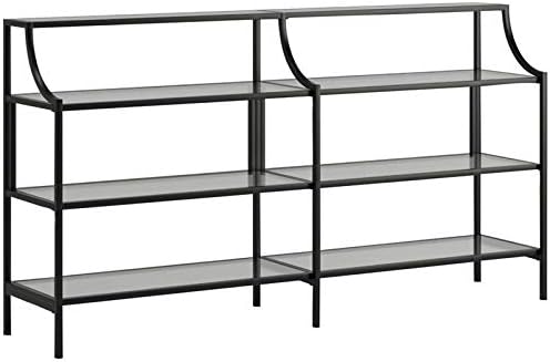 SauderHarvey Park 3 Shelf 59" Metal Framed Glass Console Table in Black