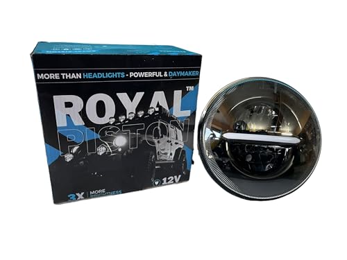 Image of Royalpiston Powerful Daymaker Minus LED | 2023 CREE /Osram LED | Headlight 7inch 12V-80V, 110W Compatible with Royal Enfield All Models, Thar, Gypsy