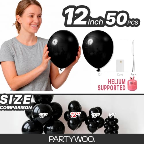 Image of PartyWoo Black Balloons 50pcs Matte Latex Helium Balloons 12 Inch | Baby Shower Birthday Graduation Casino Race Car Anniversary Retirement Pirate Gaming Party Decorations Black-Y18