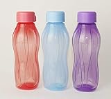  TUPPERWARE EcoEasy to Go Trinkflasche EcoEasy Ökoflasche 3X 310ml LACHS/Pastell BLAU/LILA Flasche + Kugelschreiber