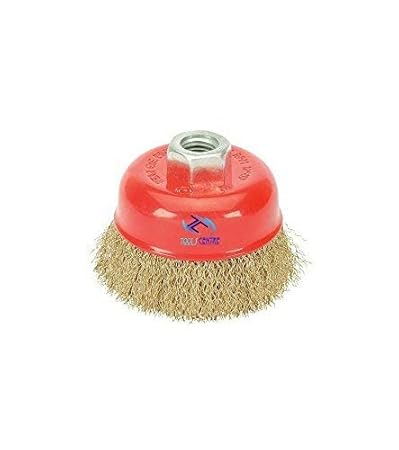 BRUSH HOUSE Metal Non Twisted Crimped Cup Brush for Removing Rust, Paint and Polishing Metal Brush for Cleaning Households - Red (Pack of 1)