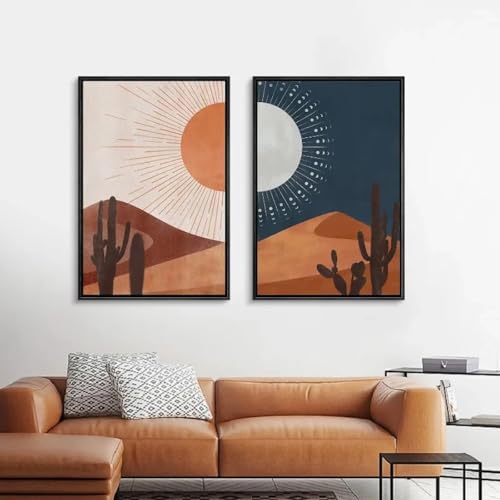 Toile paysage désertique pour salon déco murale bohème soleil et lune TONGYINLI