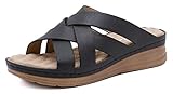  INMINPIN Keilsandalen Damen Sommer Weiche Leder Pantoletten Plateau Cross Slides Sandalen,Schwarz,37 EU=38 CN,Damen