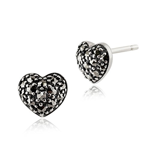 Gemondo Marcasite Earrings, Sterling Silver 0.42ct Marcasite Pave Set Heart Stud Earrings