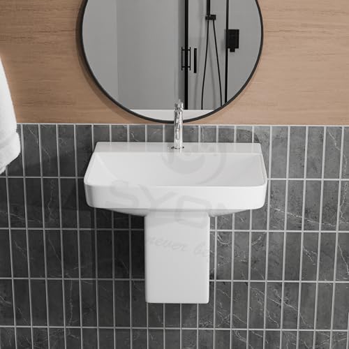 Image of Syon Premium Ceramic Wall Hung Wash Basin for Bathroom & Living Room Wall Mount Wash Basin | Wall Hung Wash Basin | wall Mounted Bathroom Sink for Home, Restaurent (18 x 14 x 16.5 inch)