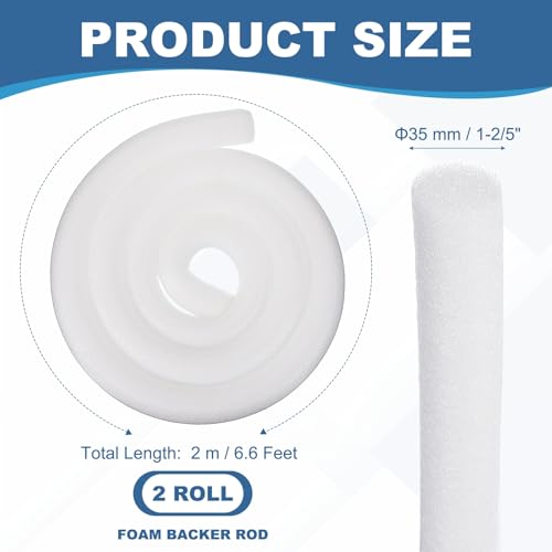 Image of PATIKIL 1-2 /5 Inch x 7 Feet Backer Rod for Gaps and Joints, 2 Roll Foam Rope Caulk Crack Joint Filler Roll Seal Weather Strip for Home Construction Car, White
